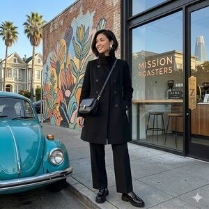 ZARA Trafaluc Black Minimalist Structured Funnel Neck Coat XS